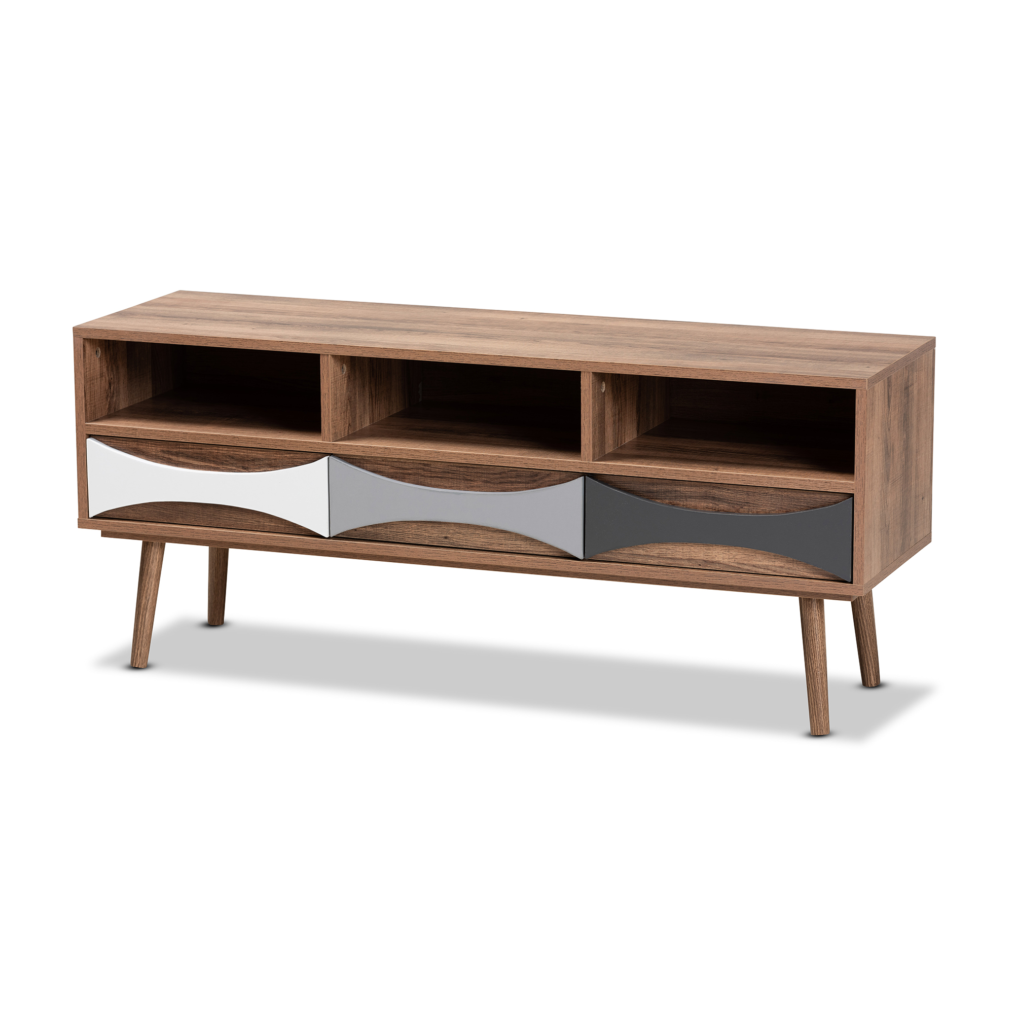 Baxton Studio Leane Modern and Contemporary Natural Brown Finished and Multi-Colored Wood 3-Drawer TV Stand